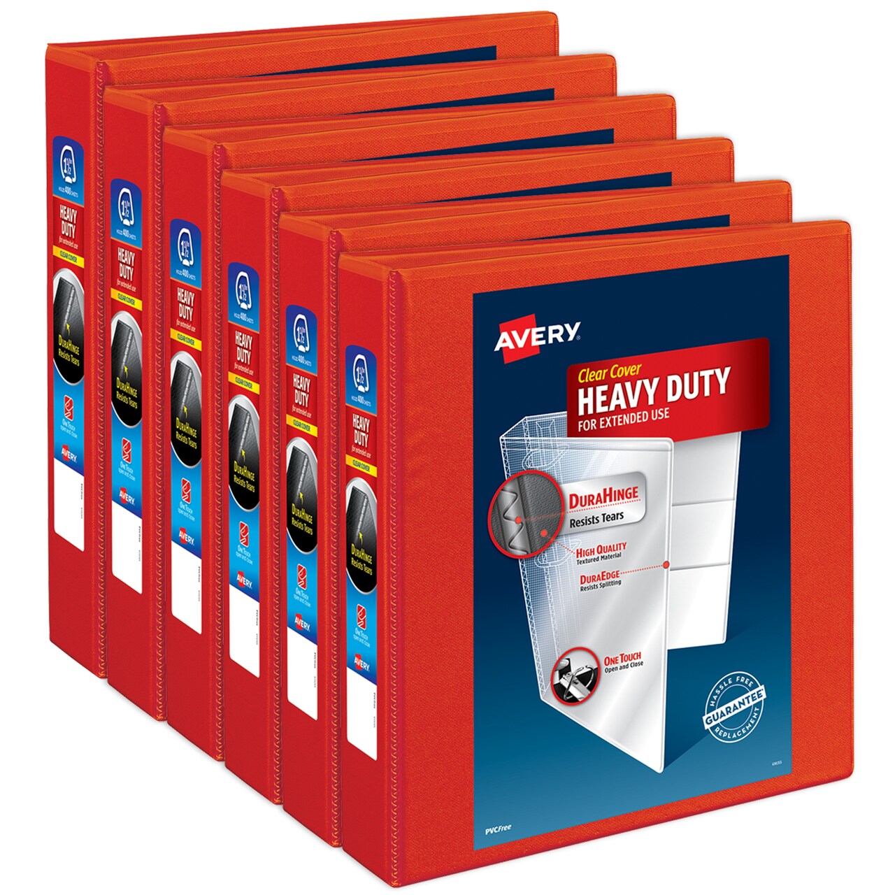Avery Heavy-Duty View 3 Ring Binder, 1.5 Inch EZD Rings, Great for Portfolio Binders, Office Binders, School Notebook Binders, and More, 6 Red Binders (6-Pack of 79171)